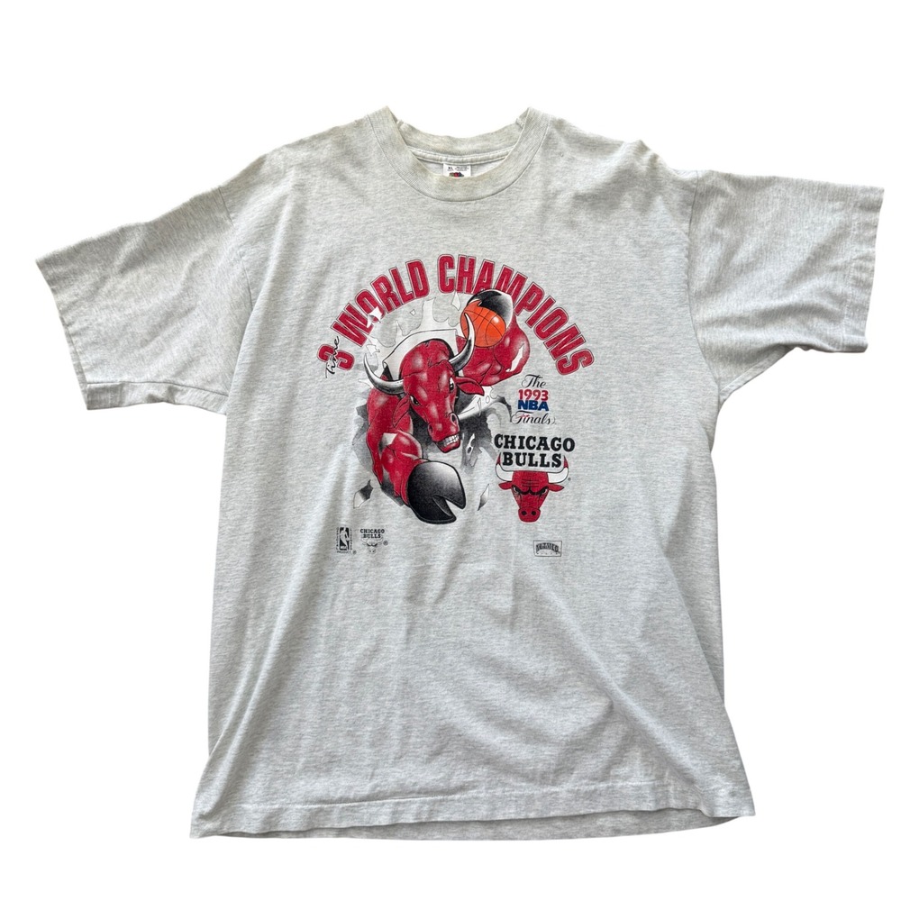 Nutmeg Chicago Bulls 1993 World Champions NBA Print T-Shirt XL Grey Heather